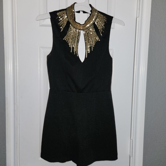ARK & Co. Black and Gold Beaded Romper size Small Back cut out Super Sexy - Picture 1 of 6